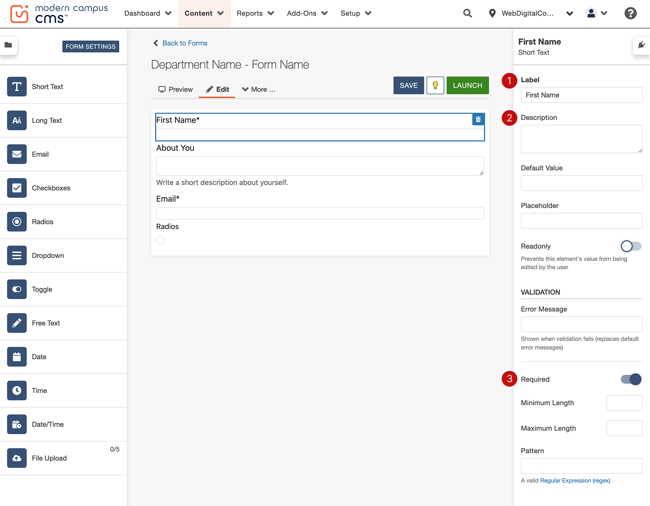 where the field settings are