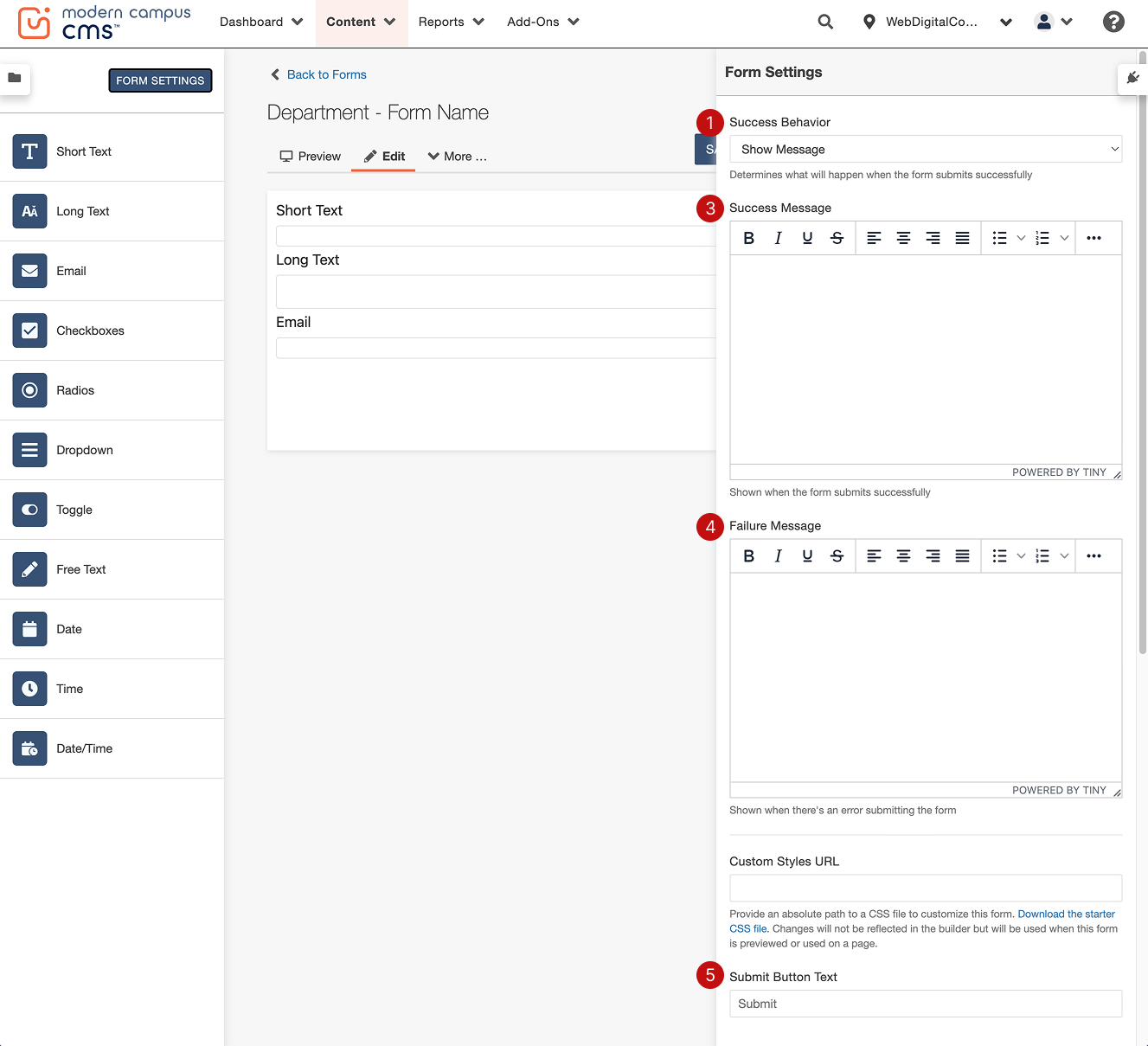 where to change the success and failure message