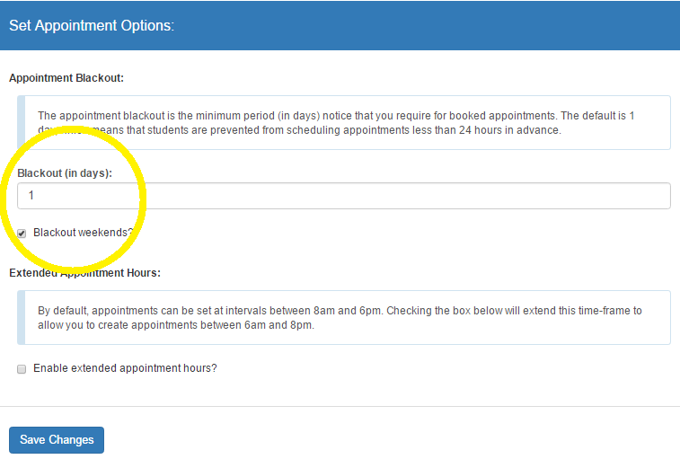 How do I prevent students from booking an appointment short notice